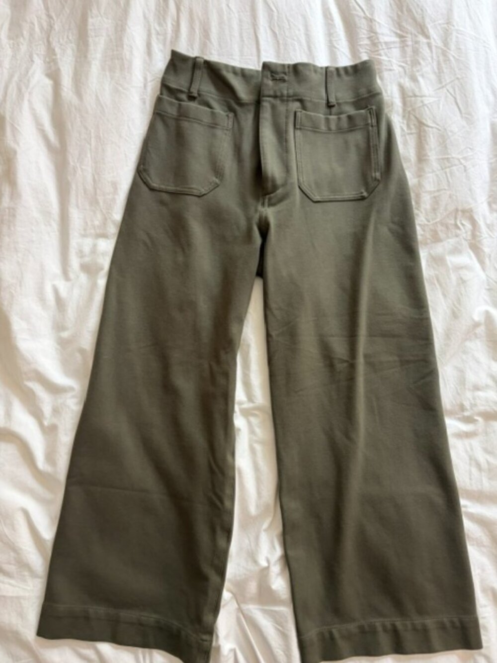 Anthropologie Maeve Colette Cropped Wide Leg Ponte Pants Size 28 Olive Green - Picture 2 of 5